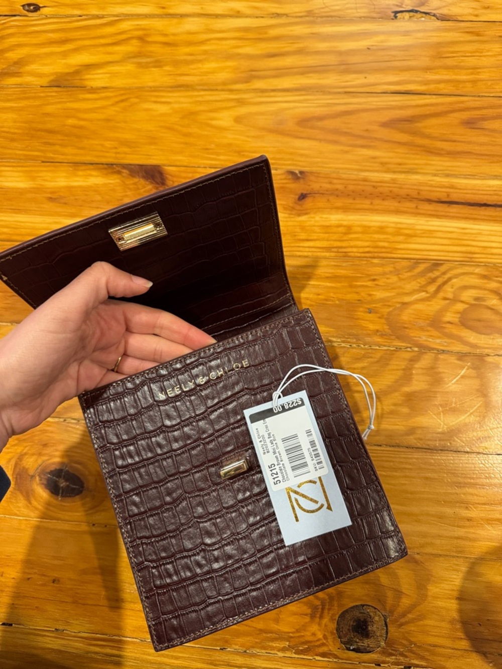 Structured Croc-Embossed Mini Top Handle Bag in Deep Burgundy, real leather - Picture 7 of 7